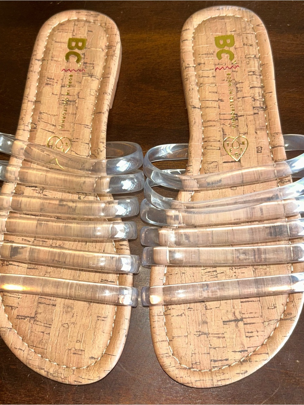 BC Footwear Tan Cork Slide Sandals with Clear Straps - Picture 2 of 3